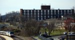 Former Craddock-Terry West End factory (they made shoes) looms over Amtrak Crescent as it boards passengers